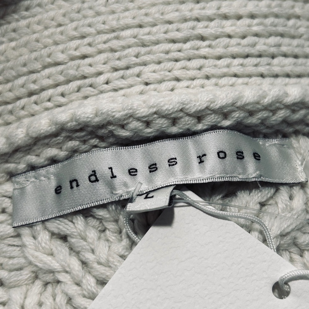 Endless Rose Chunky Cable Knit Cardigan Rhinestone Button Cream Sweater L NWT - Picture 9 of 13